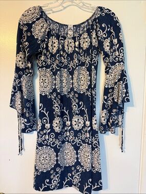 2B together Navy Floral Medallion Off-Shoulder Dress